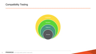 Compatibility Testing

Languages

Browsers

Platforms

Devices

13

© 2013 Progress Software Corporation. All rights reserved.

 