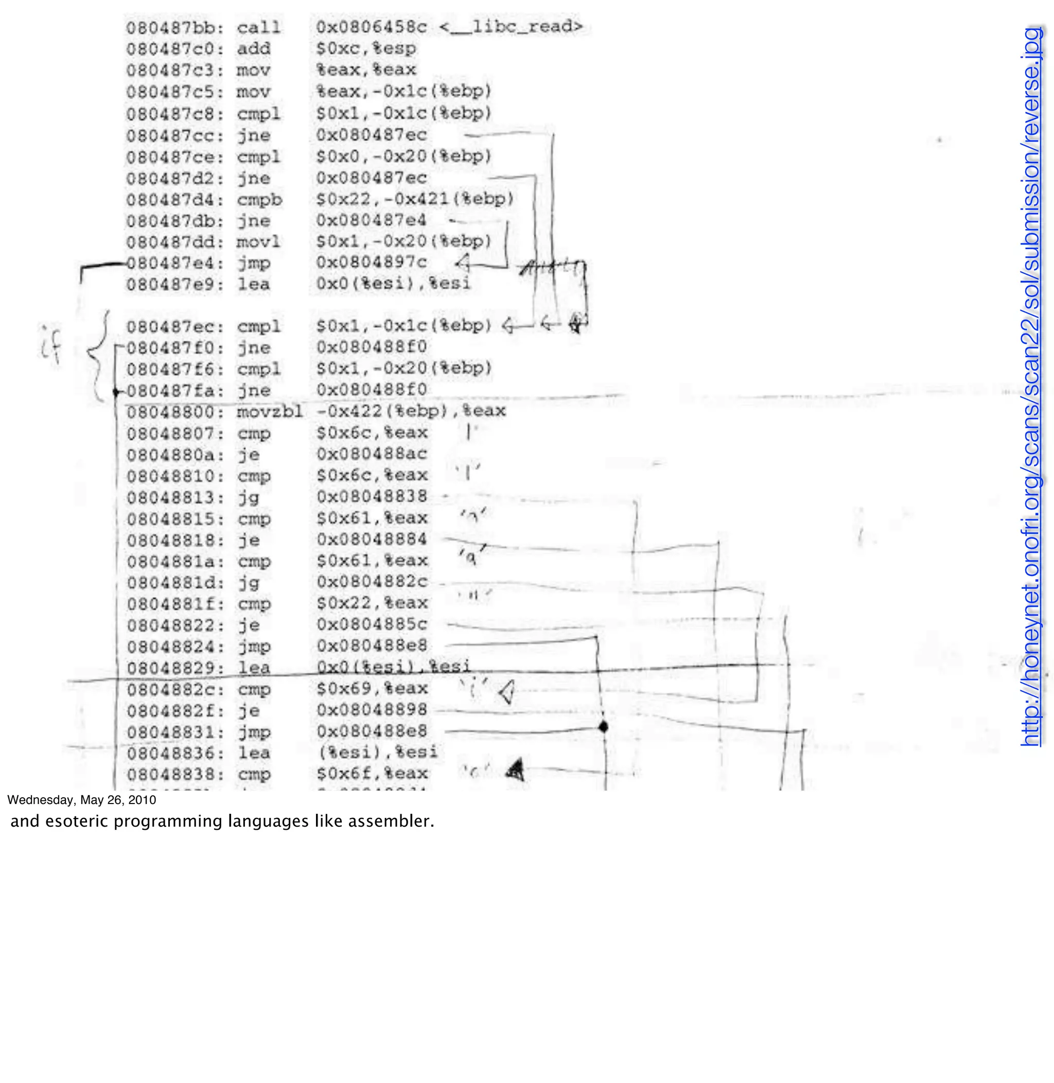 http://honeynet.onofri.org/scans/scan22/sol/submission/reverse.jpg
Wednesday, May 26, 2010
and esoteric programming languages like assembler.
 