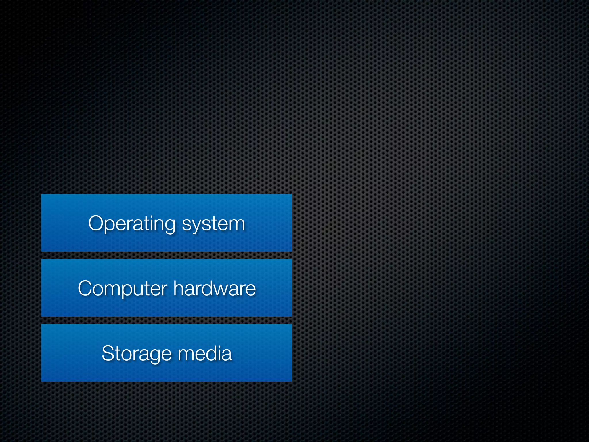 Operating system


Computer hardware


  Storage media
 