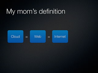 My mom’s deﬁnition


 Cloud   =   Web   =   Internet
 