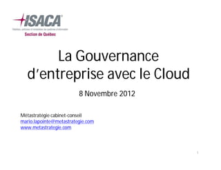 La gouvernance d'entreprise avec le cloud