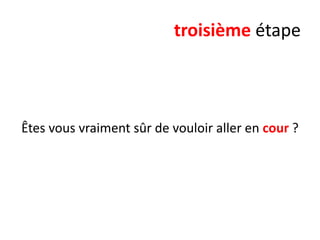 troisième étape

Êtes vous vraiment sûr de vouloir aller en cour ?

 