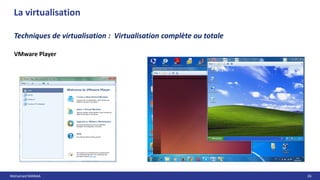 Mohamed MANAA 26
La virtualisation
VMware Player
Techniques de virtualisation : Virtualisation complète ou totale
 