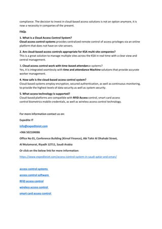 Cloud Access Control: Remote Management for KSA Multi-Sites | PDF