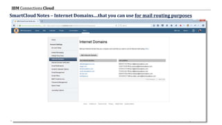 © 2017 IBM Corporation
IBM Connections Cloud
Page 62
SmartCloud Notes – Internet Domains....that you can use for mail routing purposes
SCN SO
ONLY
SCN HY =
Domino Directory
 