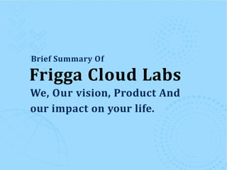 Brief Summary Of
Frigga Cloud Labs
We, Our vision, Product And
our impact on your life.
 
