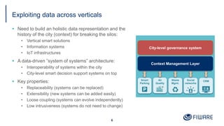 Exploiting data across verticals
 Need to build an holistic data representation and the
history of the city (context) for...
