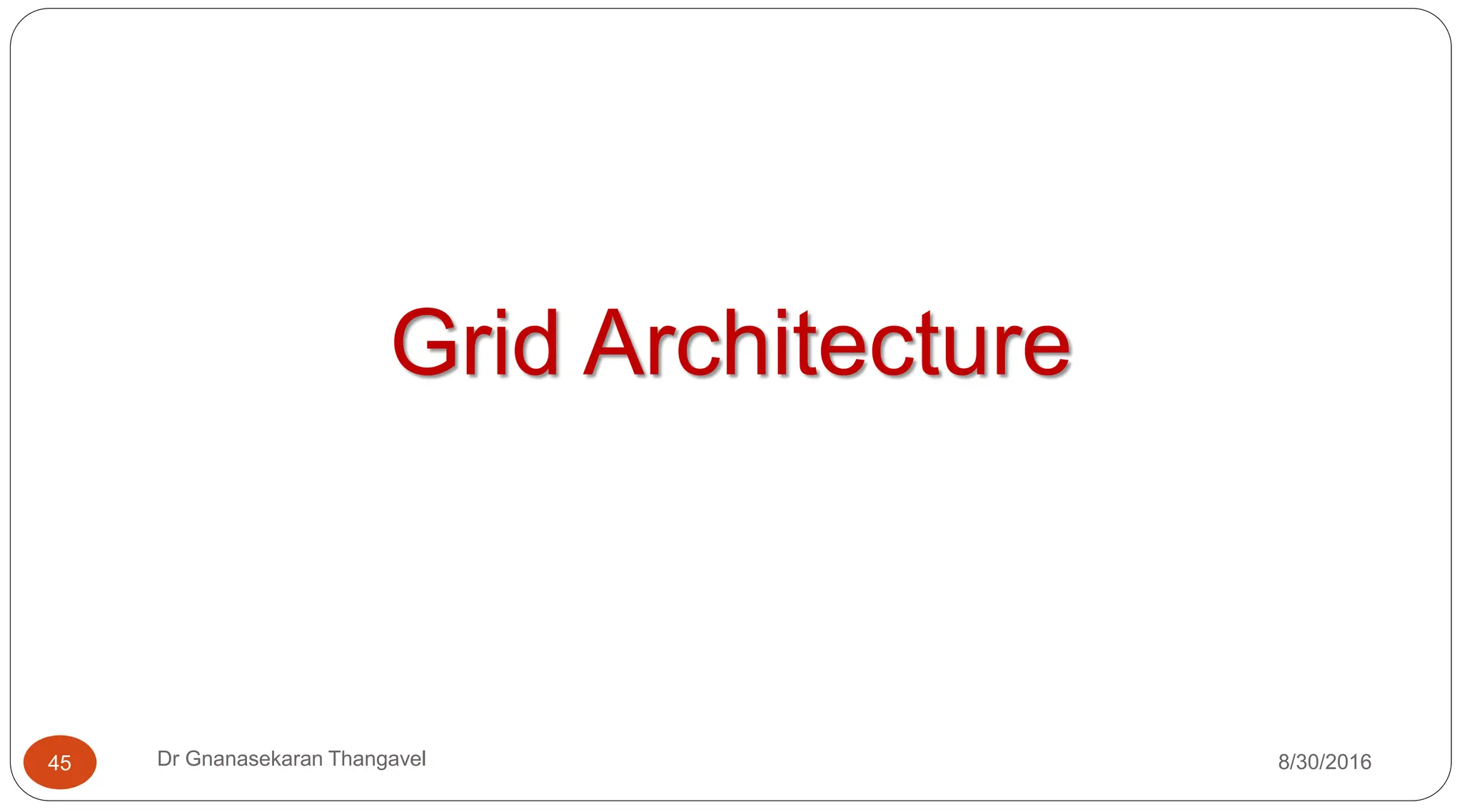Grid Architecture
8/30/2016
45 Dr Gnanasekaran Thangavel
 