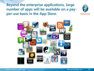 Beyond the enterprise applications, large
 number of apps will be available on a pay-
 per-use basis in the App Store.




© 2011 Persistent Systems Ltd        www.persistentsys.com   58
 