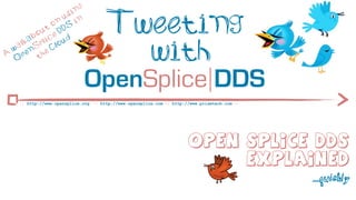 ng
                       si

              t
                o
           ou e D
                  n
                     u
                     DS
                          in           Tweeting
         ab lic ud

A
  w
   O
    a lk
      p
          S
            p
        en he
           t
                C lo
                                         with
                               OpenSplice DDS
     :: http://www.opensplice.org :: http://www.opensplice.com :: http://www.prismtech.com ::




                                                                        Open Splice DDS
                                                                             Explained
                                                                                                ...quickly
 