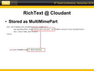 8th Sutol Conference, November 2016
RichText @ Cloudant
• Stored as MultiMimePart
 
