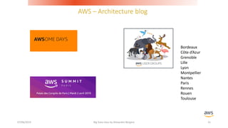 AWS – Architecture blog
07/06/2019 Big Data class by Alexandre Bergere 31
Bordeaux
Côte d’Azur
Grenoble
Lille
Lyon
Montpellier
Nantes
Paris
Rennes
Rouen
Toulouse
 