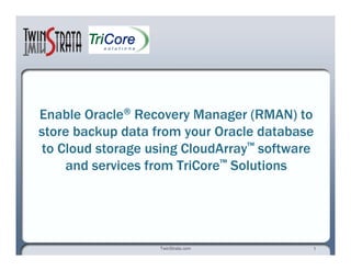 Enable Oracle ®  Recovery Manager (RMAN) to store backup data from your Oracle database to Cloud storage using CloudArray ™  software and services from TriCore ™  Solutions 