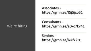 We’re hiring
Associates -
https://grnh.se/f5j5jxo51
Consultants -
https://grnh.se/a0xc7kv41
Seniors -
https://grnh.se/ix4fx2is1
 