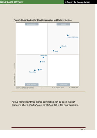 CLOUD BASED SERVICES A Report by Neeraj Kumar
Page 16
Above mentioned three giants domination can be seen through
Gartner’s above chart wherein all of them fall in top right quadrant.
 