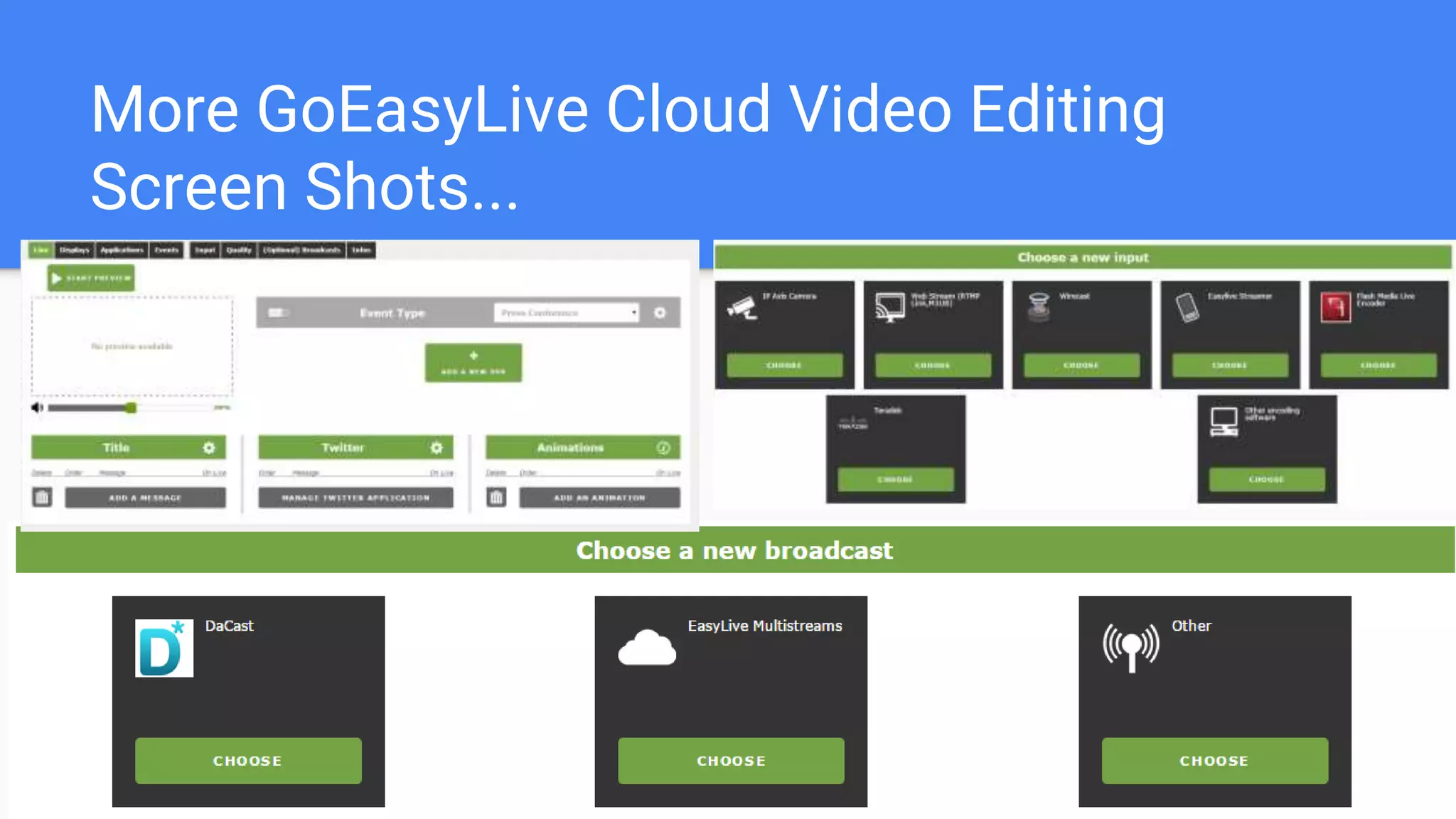 GoEasyLive
GoEasyLive is the first every replacement for
video editing and live production I have ever
found in the cloud…
I’ve seen it in action and can say personally this
may be a good options for anyone who wants a
simple yet powerful video production solution in
the cloud.
 