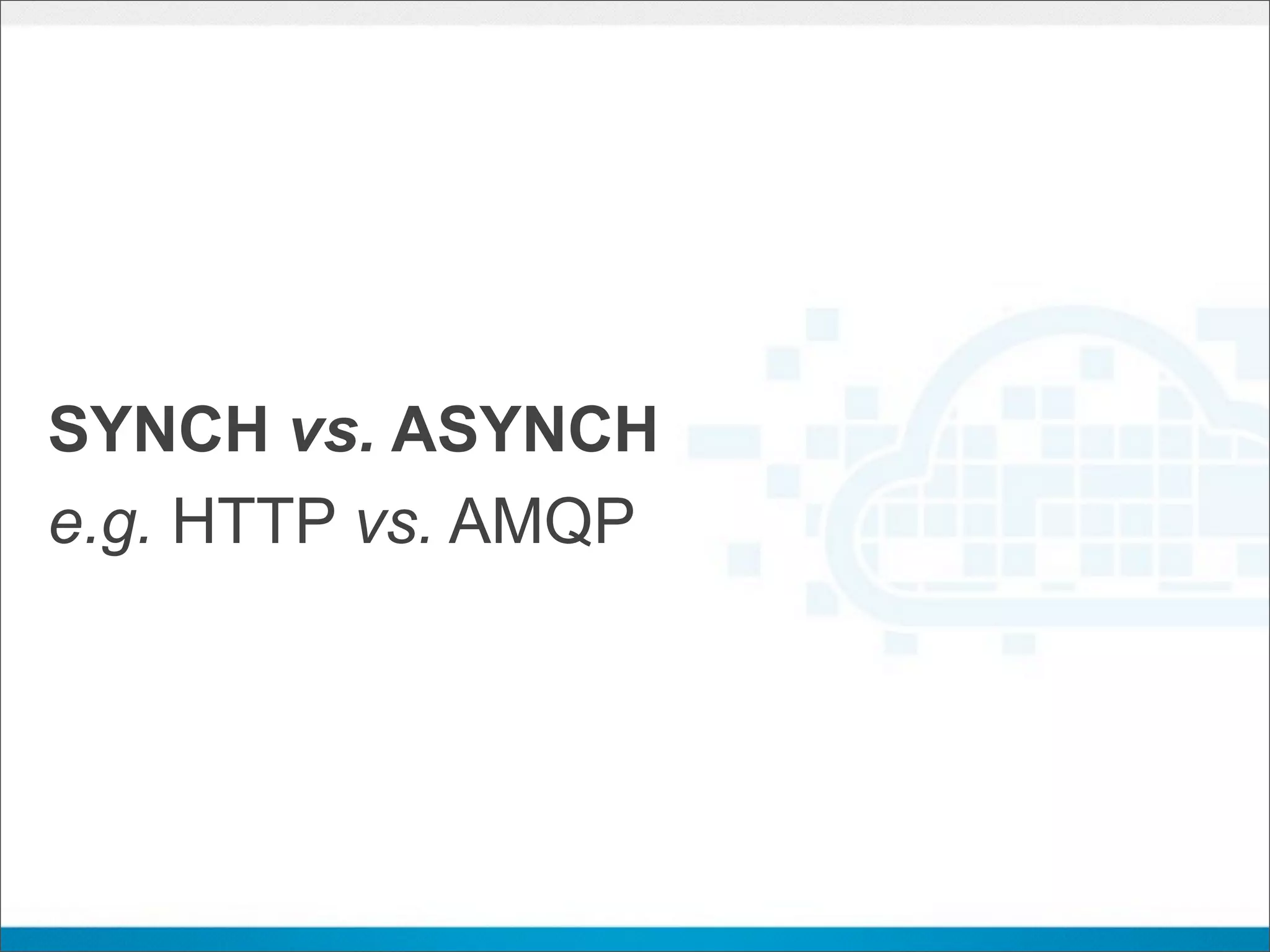 SYNCH vs. ASYNCH
e.g. HTTP vs. AMQP
 