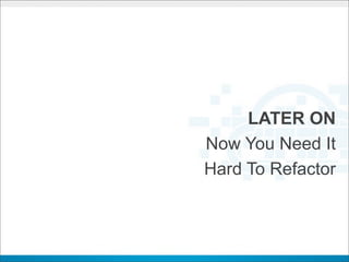 LATER ON
Now You Need It
Hard To Refactor
 