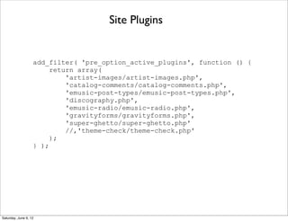 Site Plugins


                   add_filter( 'pre_option_active_plugins', function () {
                        return ar...
