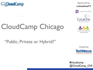 CloudCamp Chicago	

!
!
Developer Night!
#cloudcamp	

@CloudCamp_CHI
Sponsored by
Hosted by
 