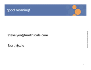 good morning!




                                 NorthScale, Inc. Proprietary and Conﬁden8al 
steve.yen@northscale.com 

NorthScale 



                            1 
 