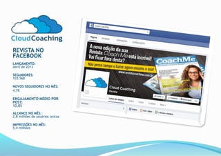 REVISTA NO
FACEBOOK
LANÇAMENTO:
Abril de 2013
SEGUIDORES:
103.568
NOVOS SEGUIDORES NO MÊS:
4,7K
ENGAJAMENTO MÉDIO POR
POST:
10,8%
ALCANCE NO MÊS:
2.8 milhões de usuários únicos
IMPRESSÕES NO MÊS:
5.4 milhões
 