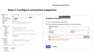Step 2: Configure scheduled snapshots
Primary environment
 