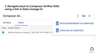 7. Navigate back to Composer Airflow DAG
using a link in Data Lineage UI.
TODO screenshot
 