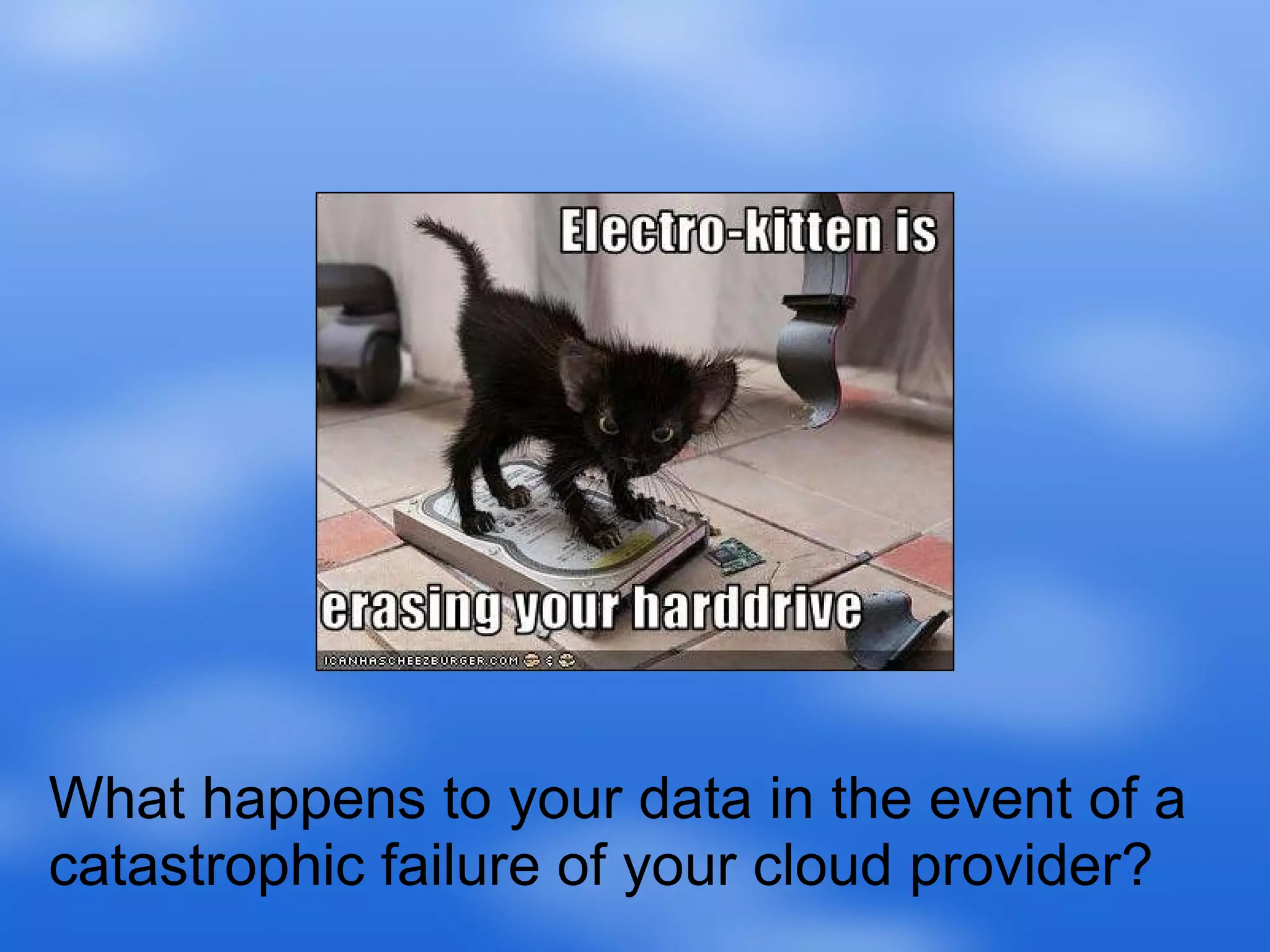 What happens to your data in the event of a catastrophic failure of your cloud provider? 