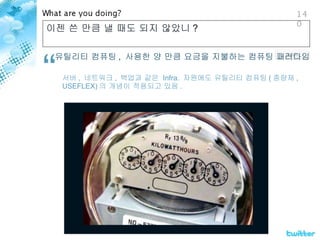 이젠 쓴 만큼 낼 때도 되지 않았니 ? 유틸리티 컴퓨팅 ,  사용한 양 만큼 요금을 지불하는 컴퓨팅 패러다임 서버 ,  네트워크 ,  백업과 같은  Infra.  자원에도 유틸리티 컴퓨팅 ( 종량제 , USEFLEX) 의 개념이 적용되고 있음 . 