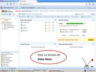 Voici Le bureau de  Zoho Docs 
