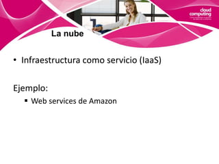 La nubePlataforma como servicio (PaaS)Ejemplos:AppEngine de Google 