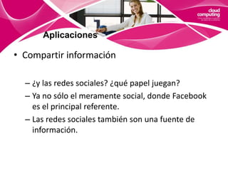 AplicacionesAlmacenamiento remotoSon aplicaciones que permiten tener sincronizados los archivos en varios equipos o sistemas operativos a la vez.Ofrecen un espacio de almacenamiento virtual limitado en sus versiones gratuitas.