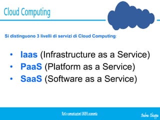 Iaas  (Infrastructure as a Service) PaaS  (Platform as a Service)  SaaS   (Software as a Service) Si distinguono 3 livelli di servizi di Cloud Computing : 