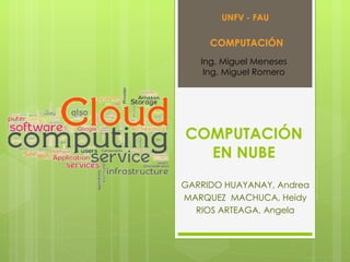 COMPUTACIÓN EN NUBE GARRIDO HUAYANAY, Andrea MARQUEZ  MACHUCA, Heidy RIOS ARTEAGA, Angela UNFV - FAU COMPUTACIÓN Ing. Miguel Meneses Ing. Miguel Romero 