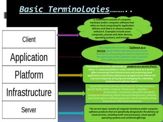 Basic Terminologies………..



                         Cloud application services or "Software as a
                       S...