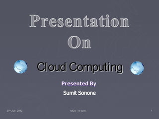 Cloud Computing


27th July, 2012        MCA – III sem.   1
 