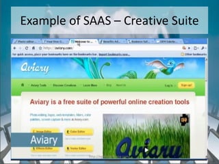 Example of SAAS – Creative Suite




            http://eglobiotraining.com/
 