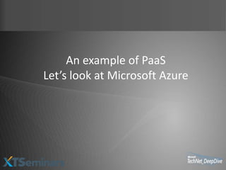 An example of PaaS
Let’s look at Microsoft Azure
 