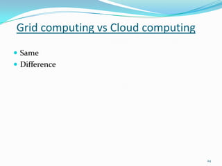 Grid computing vs Cloud computing
 Same
 Difference
24
 