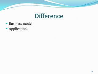 Difference
 Business model
 Application.
26
 