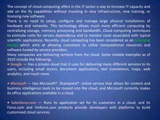 The concept of cloud computing offers in the IT sector a way to increase IT capacity and
add on the fly capabilities witho...