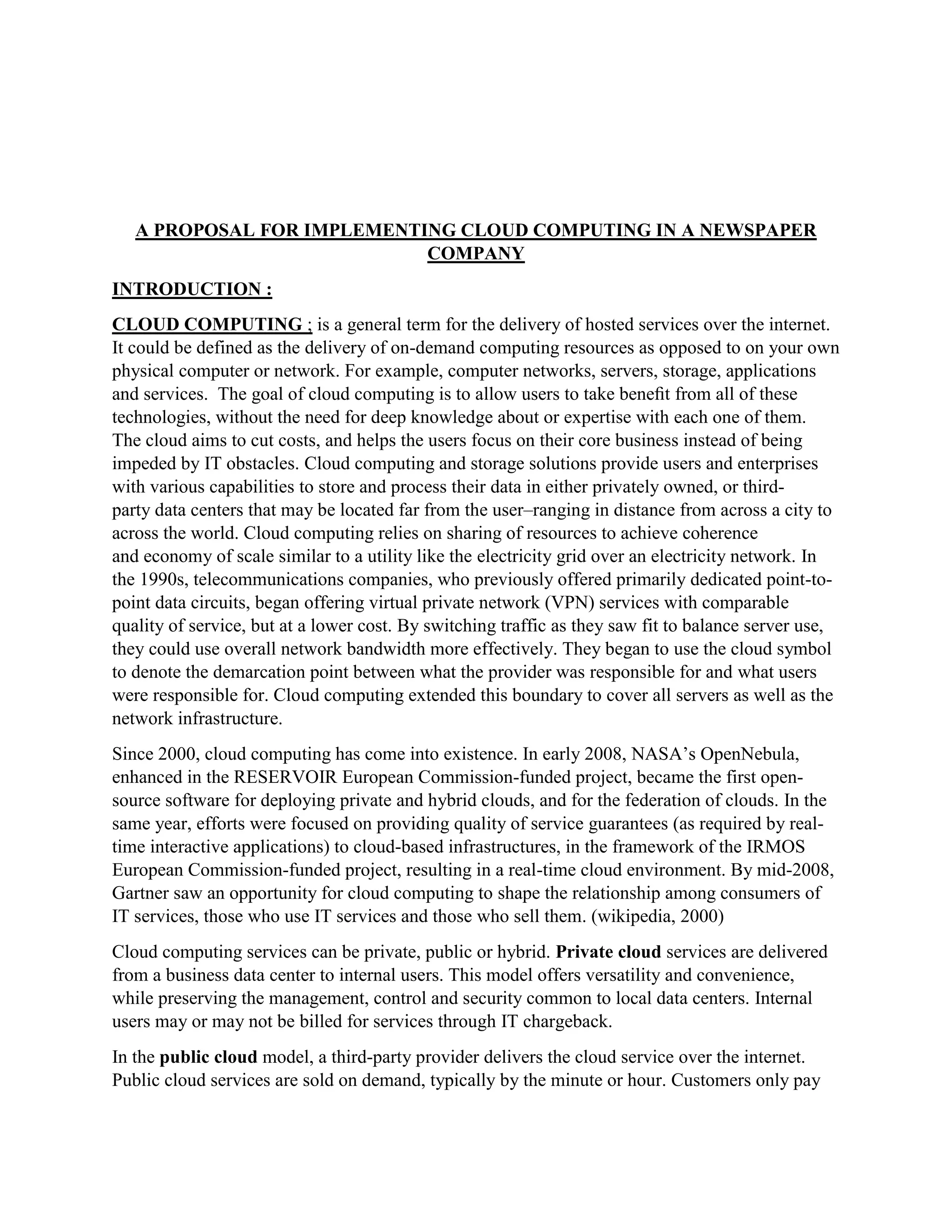 A proposal for implementing cloud computing in newspaper company | PDF