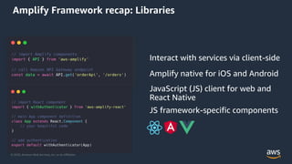 © 2020, Amazon Web Services, Inc. or its Aﬃliates.
Amplify Framework recap: Libraries
 