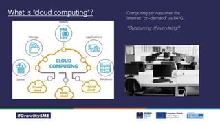 What is “cloud computing”? Computing services over the
internet “on-demand” as PAYG
“Outsourcing of everything!”
 