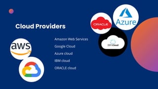 Cloud Providers
01
Amazon Web Services
Google Cloud
Azure cloud
IBM cloud
ORACLE cloud
 