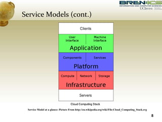 Service Model at a glance: Picture From http://en.wikipedia.org/wiki/File:Cloud_Computing_Stack.svg
8
Service Models (cont.)
 