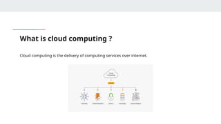 What is cloud computing ?
Cloud computing is the delivery of computing services over internet.
 
