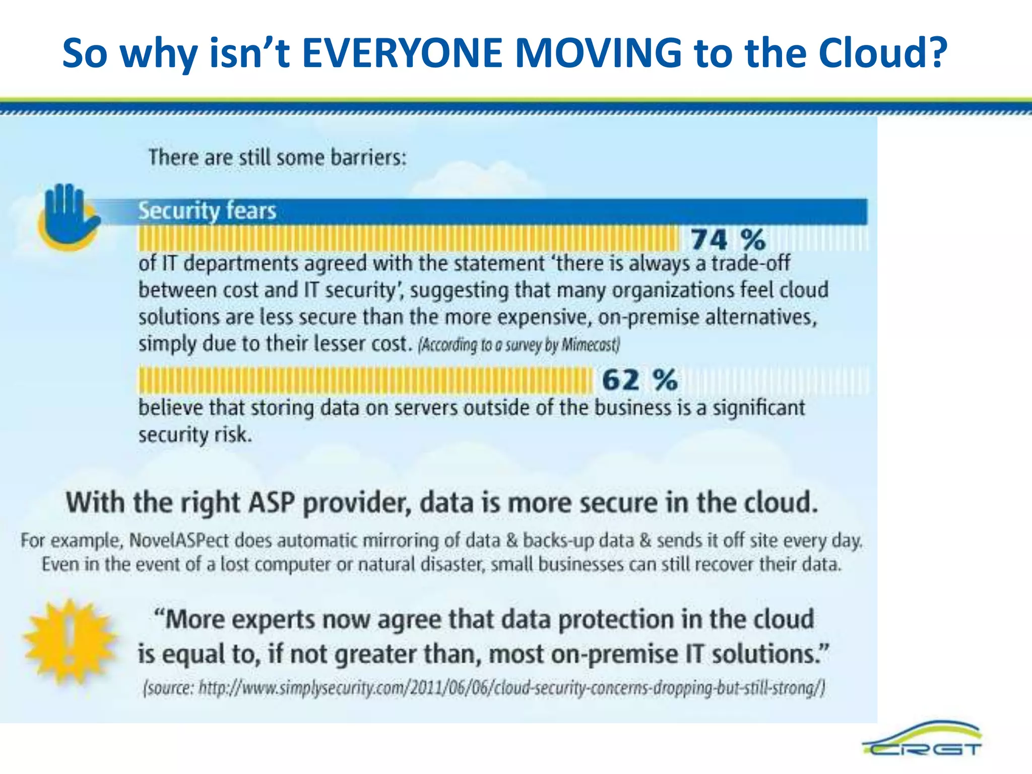 So why isn’t EVERYONE MOVING to the Cloud?
 