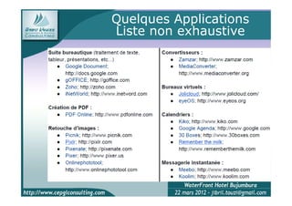 Quelques Applications
Liste non exhaustive
 
